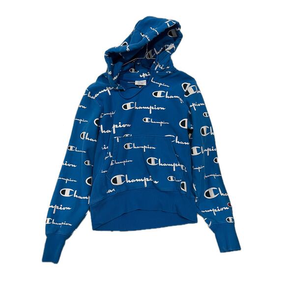 Champion Reverse Weave Blue w Logo Pullover Hoodie Mens S - Picture 1 of 3